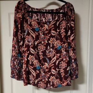 Cato Women's Blouse - Burgundy and Blue Floral